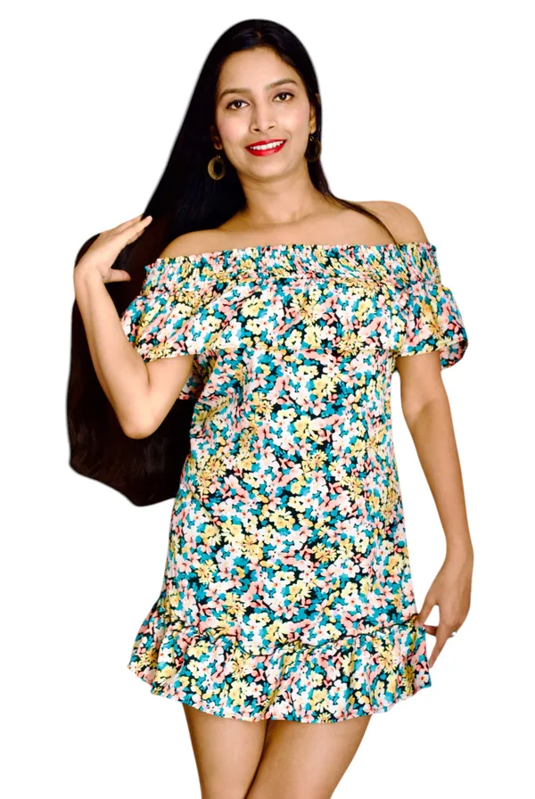 Multicolor_Off_Shoulder_Polyester_Dress_For_Women