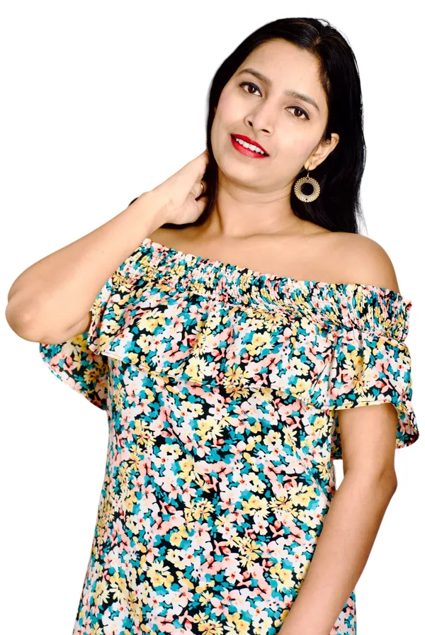 Multicolor_Off_Shoulder_Polyester_Dress_For_Women