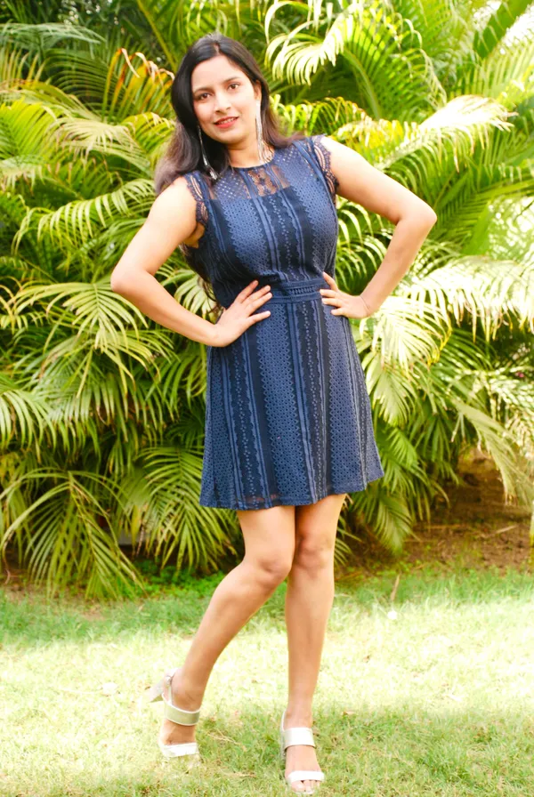Navy_Blue_Lace_Scalloped_Sleeve_Designer_A_Line_Dress_For_Women