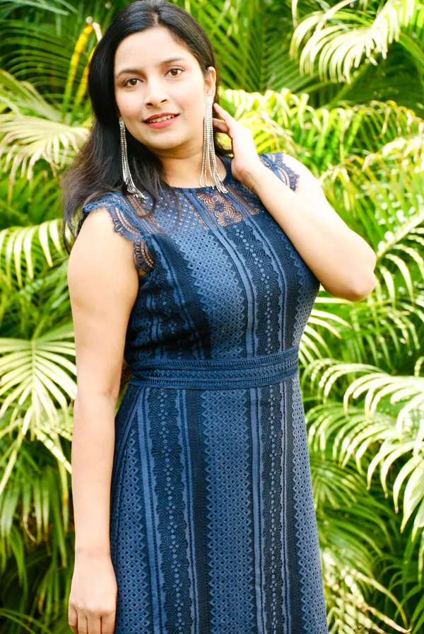 Navy_Blue_Lace_Scalloped_Sleeve_Designer_A_Line_Dress_For_Women