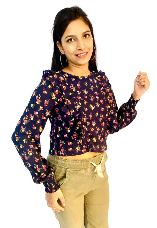 Navy_Blue_Printed_Ruffle_Style_Crop_Top_For_Women