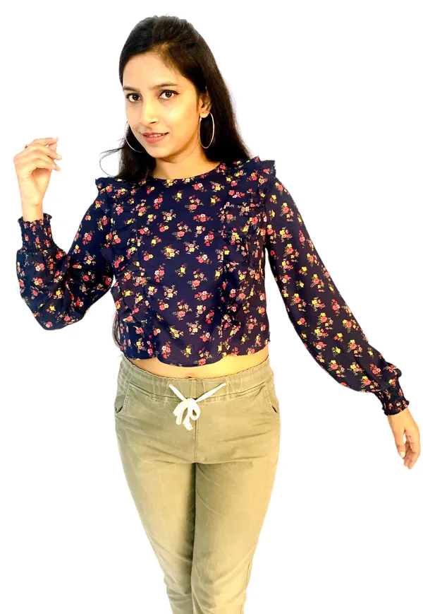 Navy_Blue_Printed_Ruffle_Style_Crop_Top_For_Women