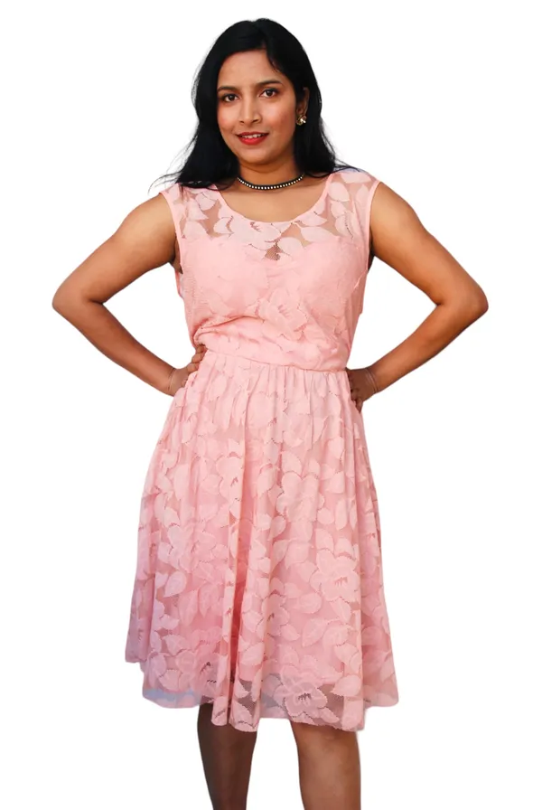 Peach_Lace_Fabric_Fit_And_Flare_Dress_For_Women
