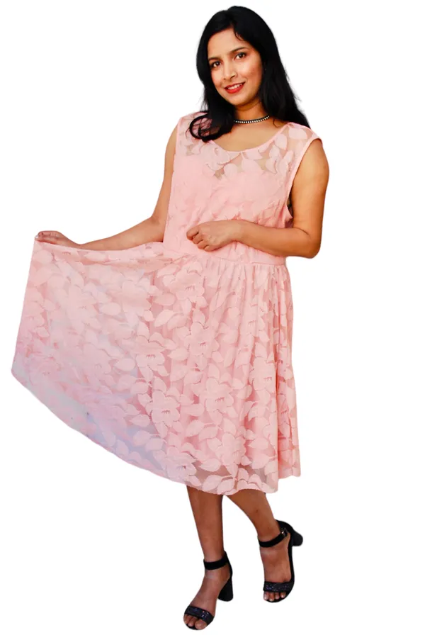 Peach_Lace_Fabric_Fit_And_Flare_Dress_For_Women