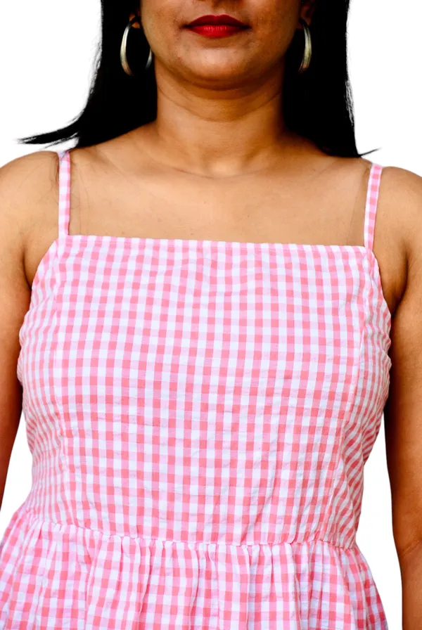 Pink_Gingham_Check_Cami_Dress_For_Women