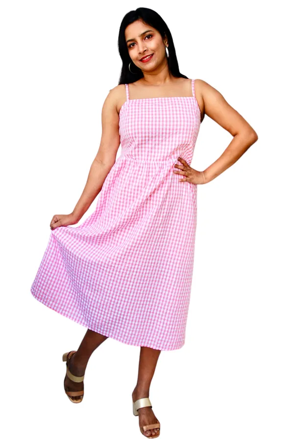 Pink_Gingham_Check_Cami_Dress_For_Women