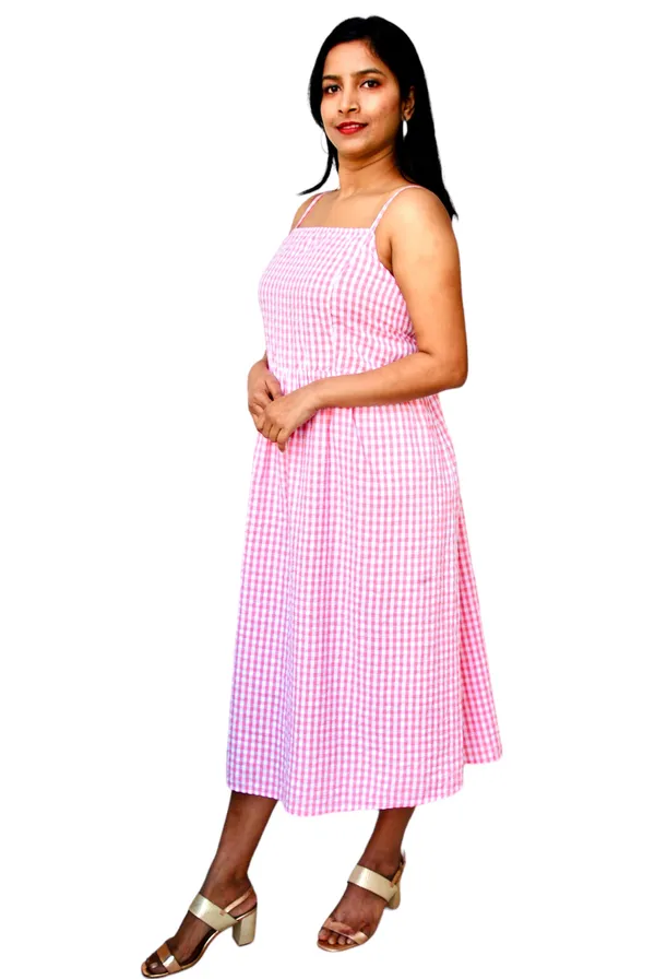 Pink_Gingham_Check_Cami_Dress_For_Women