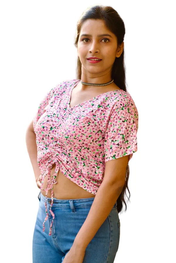Pink_Printed_Ruched_Crop_Top_For_Women