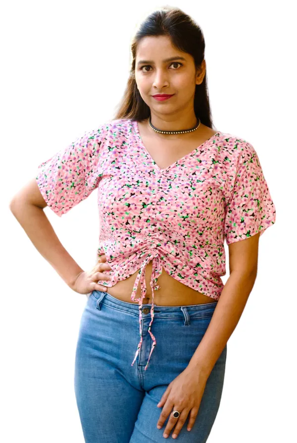 Pink_Printed_Ruched_Crop_Top_For_Women
