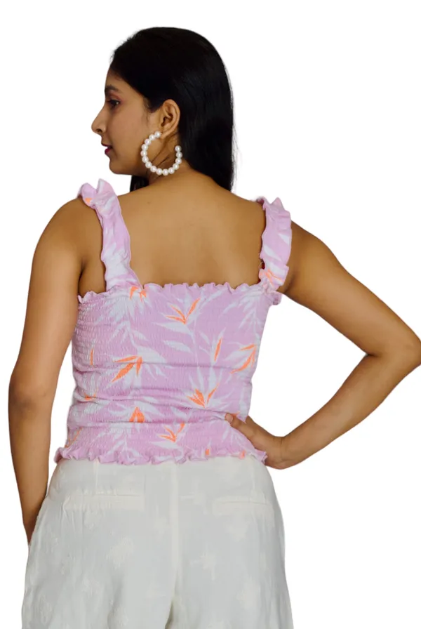 Pink_Smocked_Fabric_Fitted_Shoulder_Strap_Crop_Top_For_Women