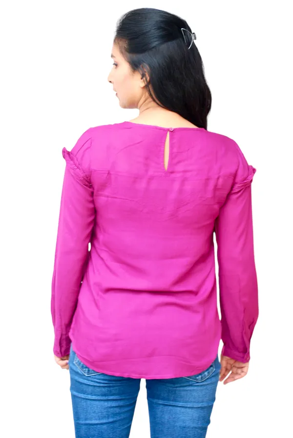 Purple_Yoke_Lace_Design_Ruffle_High_Low_Top_For_Women
