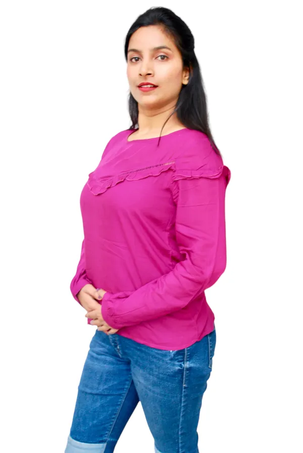 Purple_Yoke_Lace_Design_Ruffle_High_Low_Top_For_Women