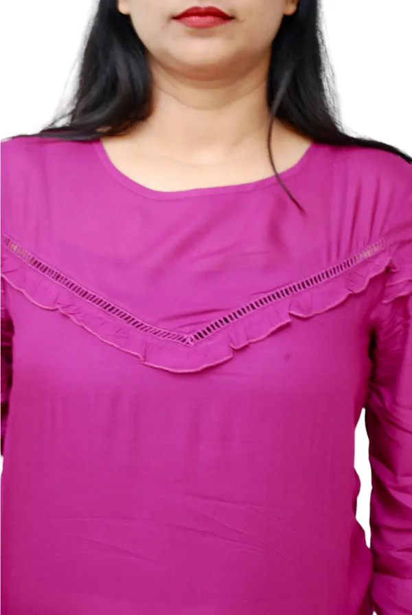 Purple_Yoke_Lace_Design_Ruffle_High_Low_Top_For_Women