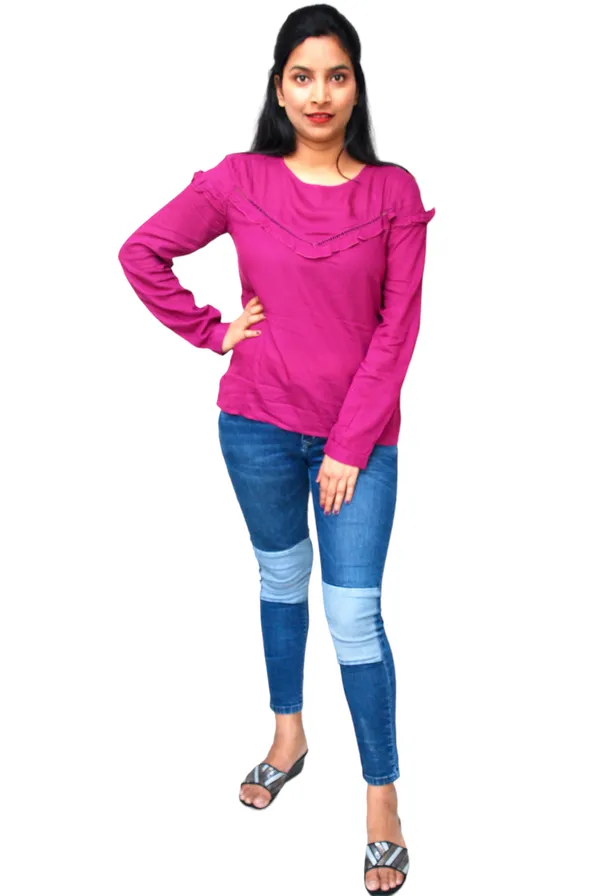 Purple_Yoke_Lace_Design_Ruffle_High_Low_Top_For_Women