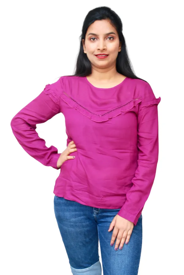 Purple_Yoke_Lace_Design_Ruffle_High_Low_Top_For_Women