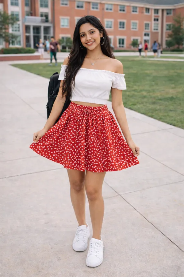 Red_Floral_Print_Short_Skirt_For_Women