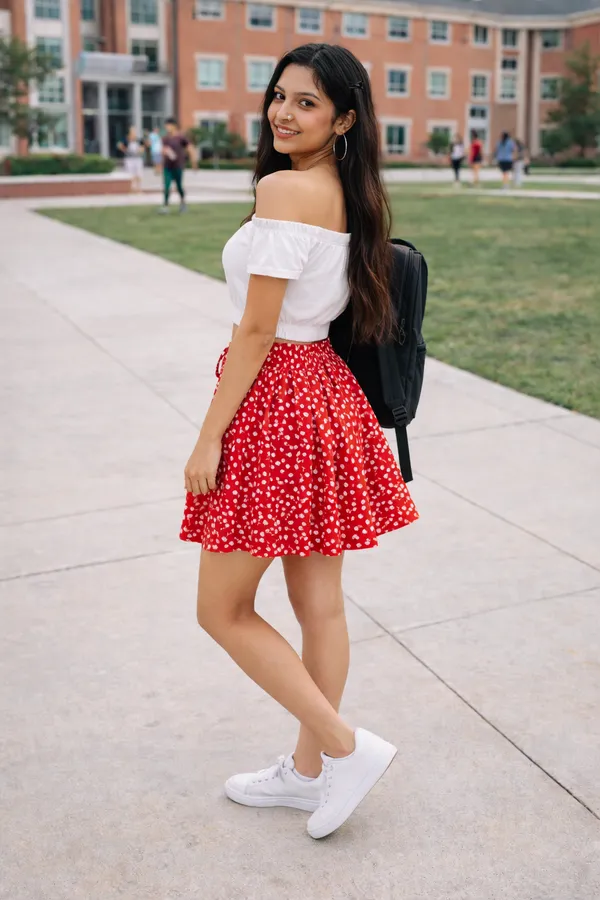 Red_Floral_Print_Short_Skirt_For_Women