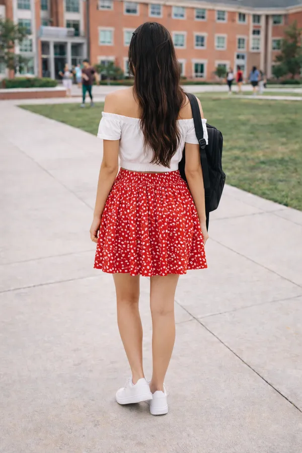 Red_Floral_Print_Short_Skirt_For_Women