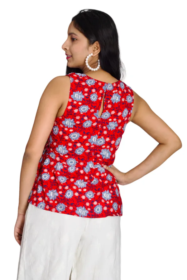 Red_Floral_Printed_Sleeveless_Wrap_Top_For_Women