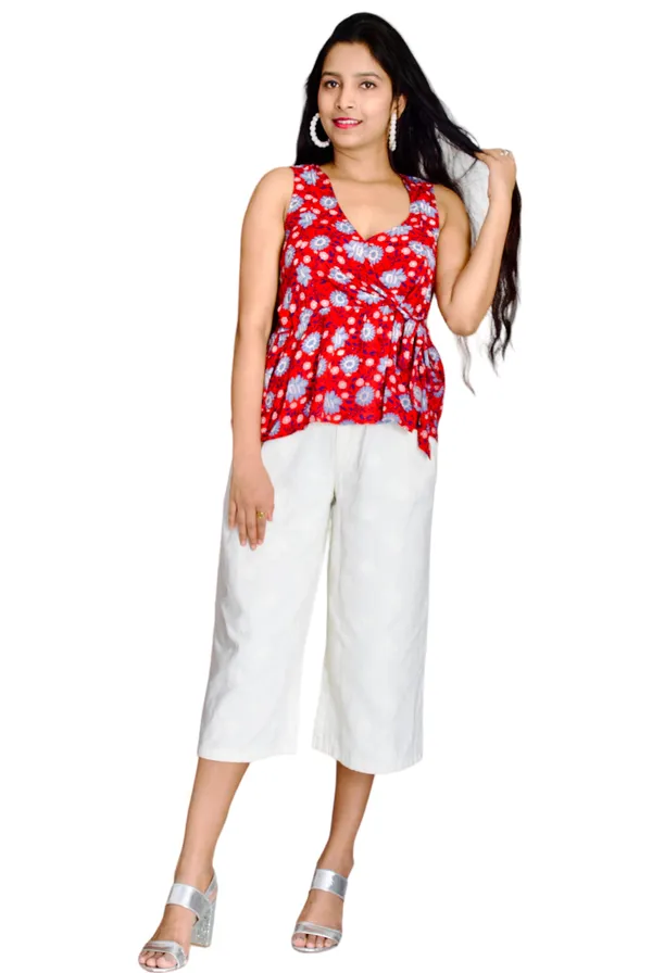 Red_Floral_Printed_Sleeveless_Wrap_Top_For_Women