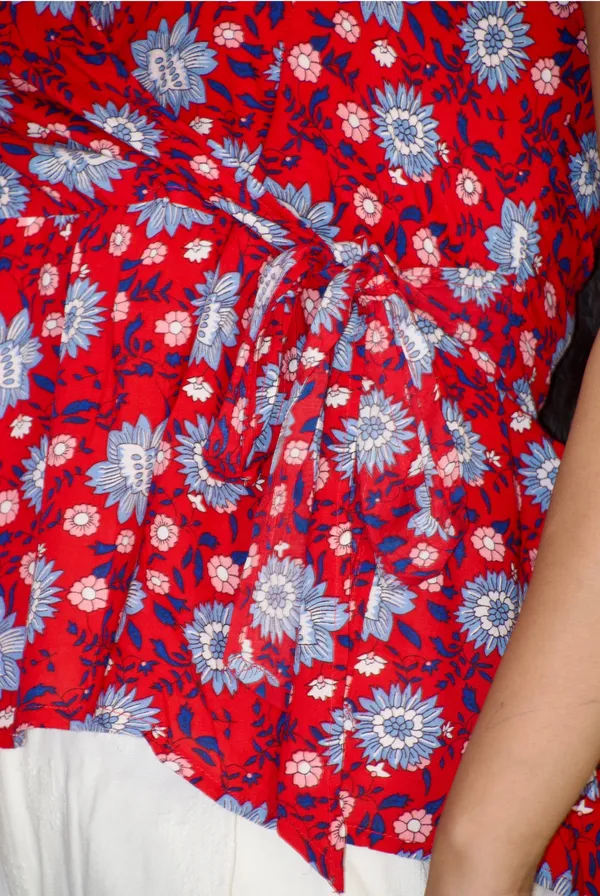 Red_Floral_Printed_Sleeveless_Wrap_Top_For_Women