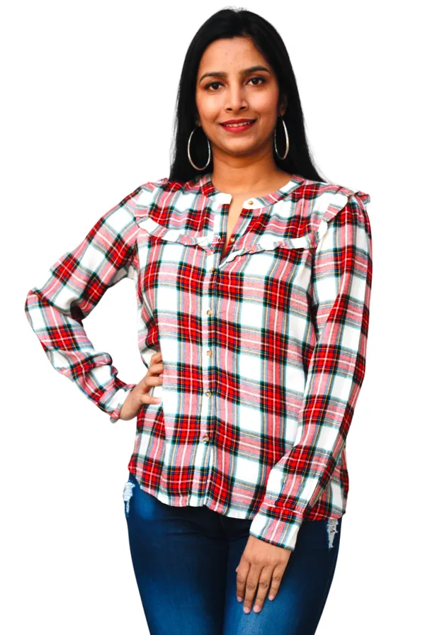 Regular_Fit_Checkered_Button_Down_Collar_Casual_Shirt_For_Women