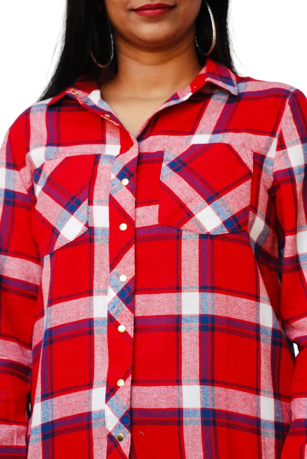Regular_Fit_Checkered_Button_Down_Collar_Red_Casual_Shirt_For_Women
