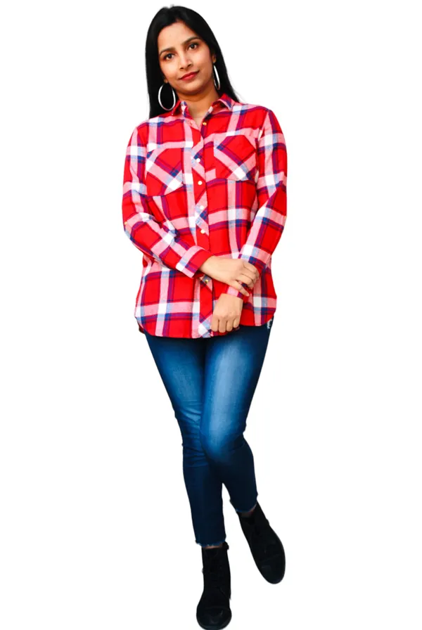 Regular_Fit_Checkered_Button_Down_Collar_Red_Casual_Shirt_For_Women
