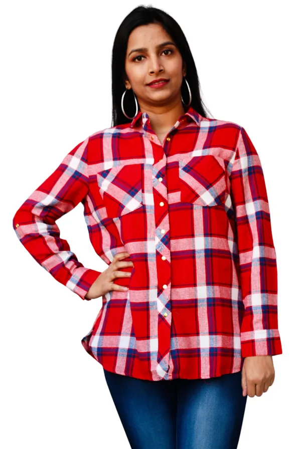Regular_Fit_Checkered_Button_Down_Collar_Red_Casual_Shirt_For_Women