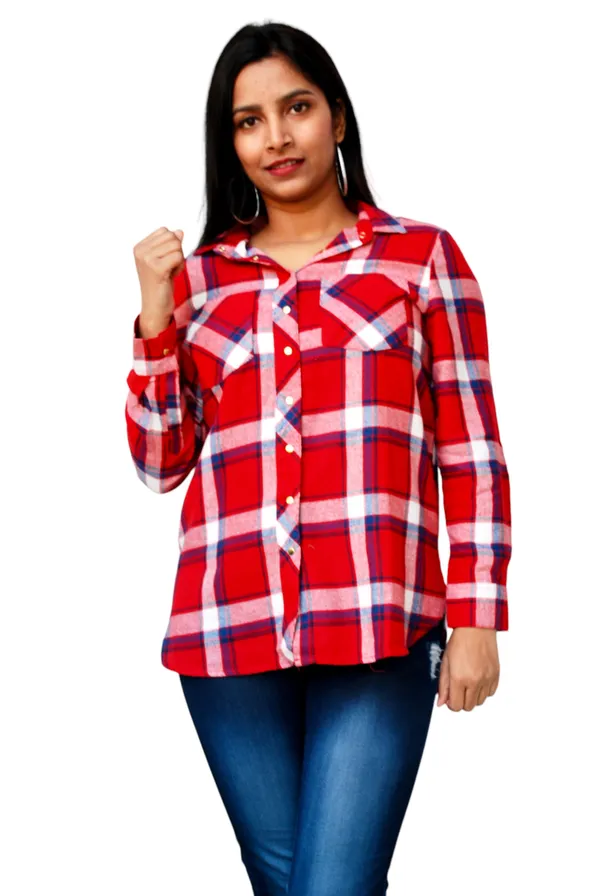 Regular_Fit_Checkered_Button_Down_Collar_Red_Casual_Shirt_For_Women