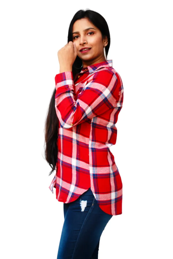 Regular_Fit_Checkered_Button_Down_Collar_Red_Casual_Shirt_For_Women
