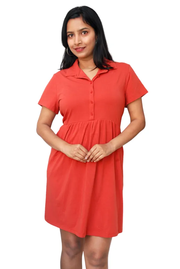 Rust_Cotton_Blend_Shirt_Dress_For_Women