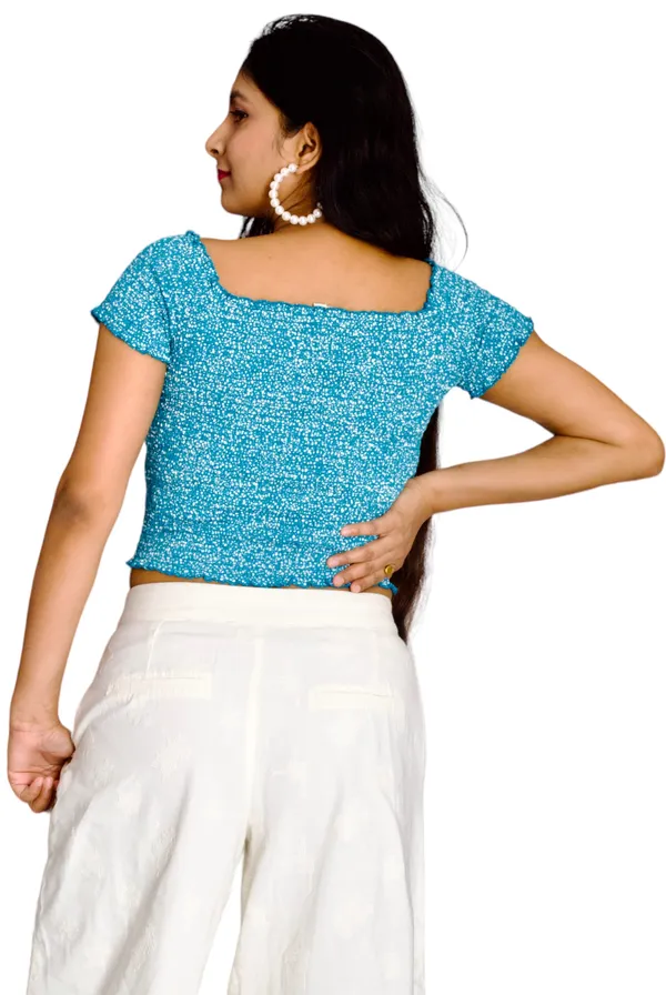 Sky_Blue_Smocked_Fabric_Fitted_Crop_Top_For_Women