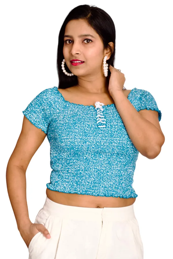 Sky_Blue_Smocked_Fabric_Fitted_Crop_Top_For_Women