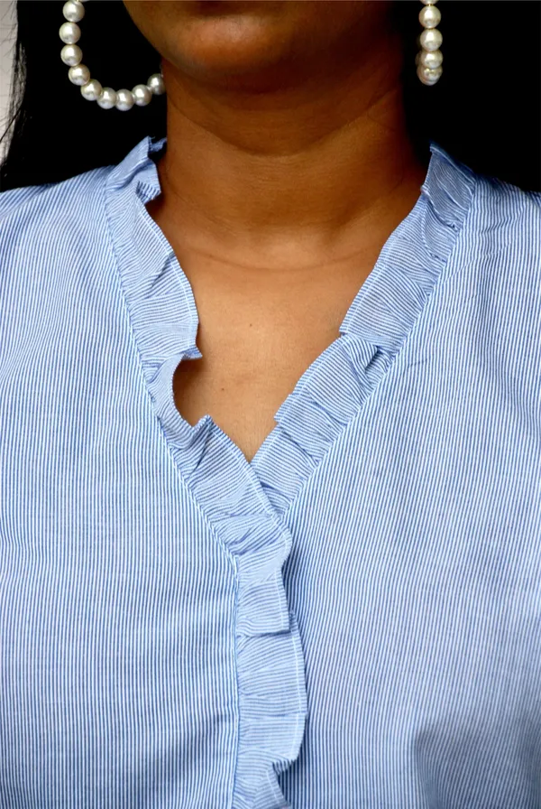 White_And_Blue_Thin_Stripe_Cotton_Shirt_For_Women