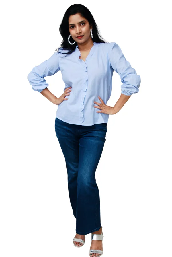 White_And_Blue_Thin_Stripe_Cotton_Shirt_For_Women