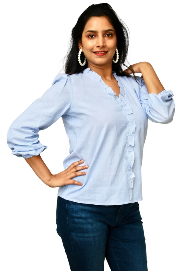 White_And_Blue_Thin_Stripe_Cotton_Shirt_For_Women