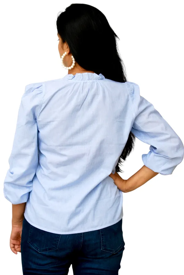 White_And_Blue_Thin_Stripe_Cotton_Shirt_For_Women