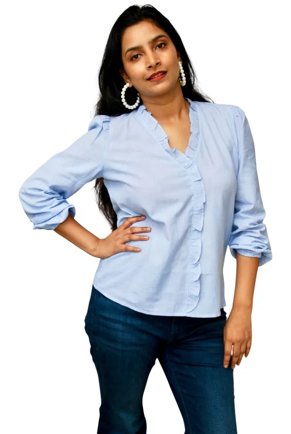 White_And_Blue_Thin_Stripe_Cotton_Shirt_For_Women