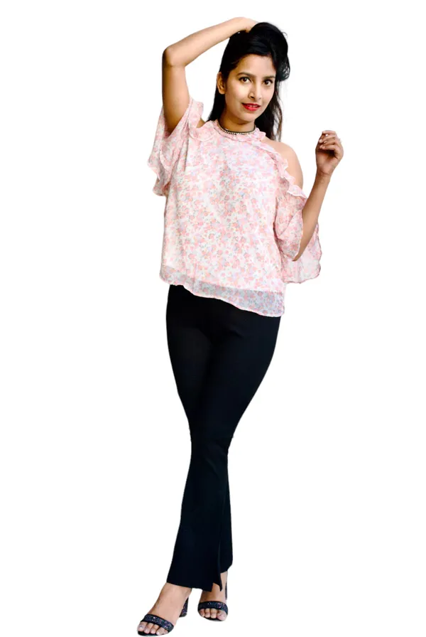 White_And_Pink_Floral_Printed_Cold_Shoulder_Top_For_Women