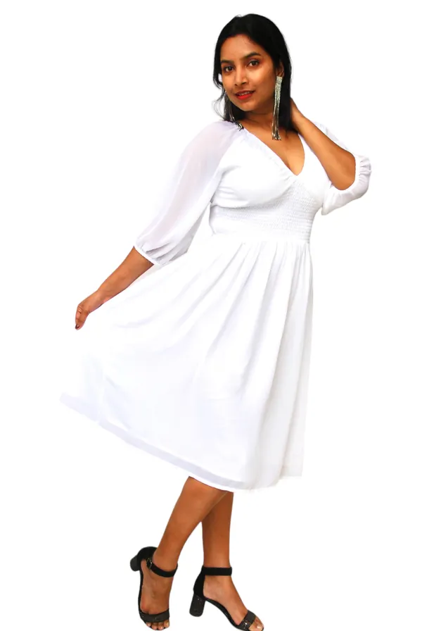 White_Fit_And_Flare_Polyester_Blend_Dress_For_Women