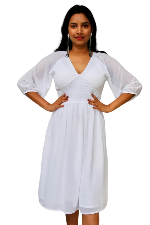 White_Fit_And_Flare_Polyester_Blend_Dress_For_Women