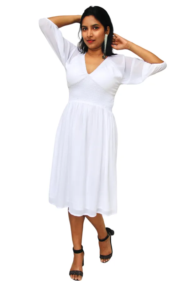 White_Fit_And_Flare_Polyester_Blend_Dress_For_Women