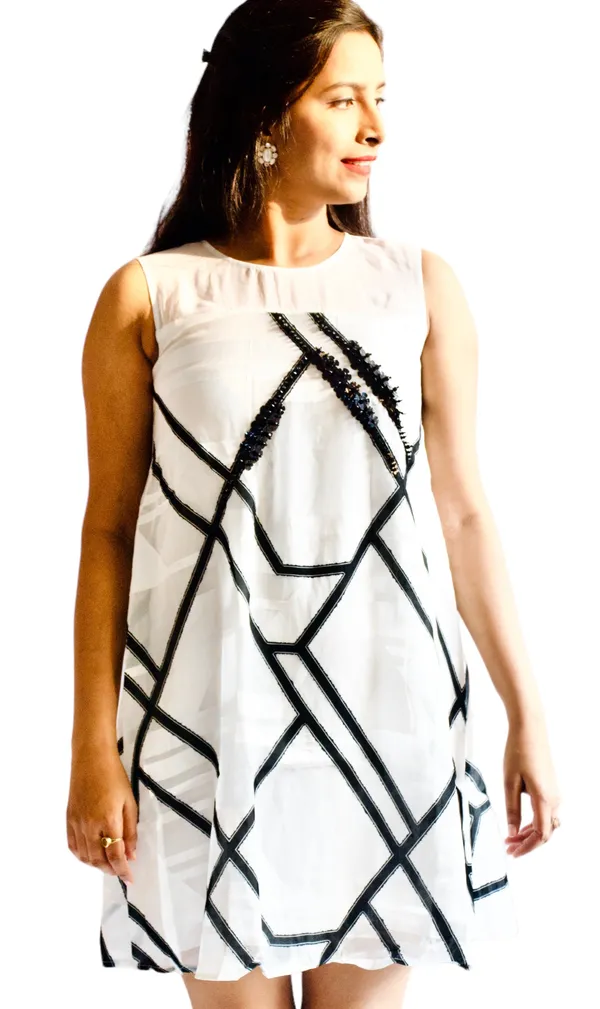 White_Printed_Embellished_Dress_For_Women
