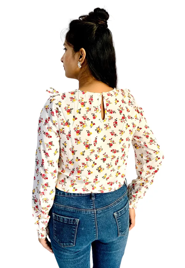 White_Printed_Ruffle_Style_Crop_Top_For_Women