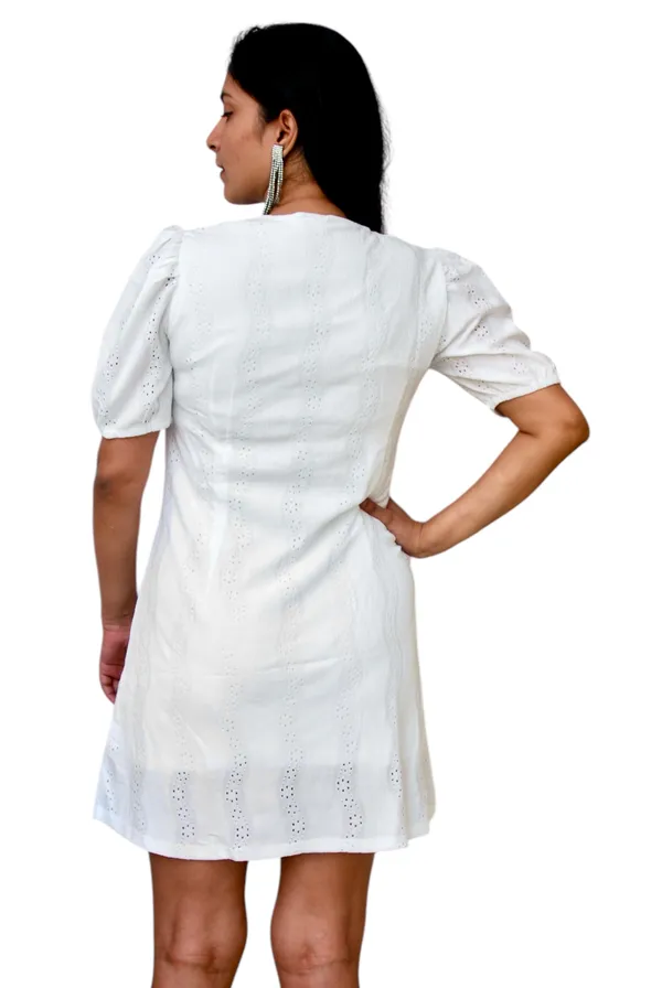White_V_Neck_Designer_Fabric_Front_Open_Summer_Dress_For_Women