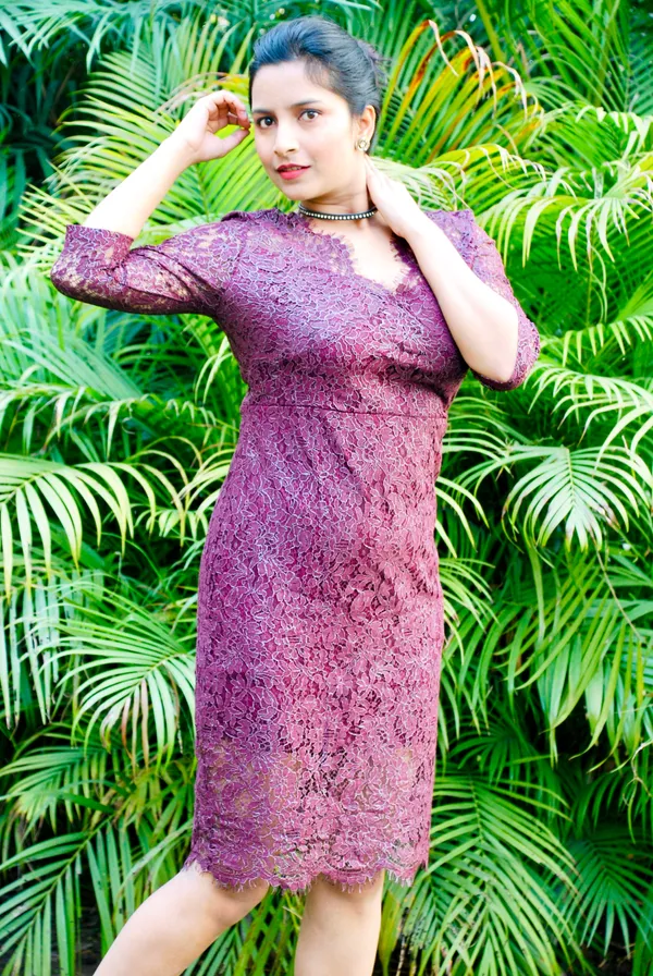 Wine_Lace_Fabric_Empire_Waist_Line_Designer_Dress_For_Women