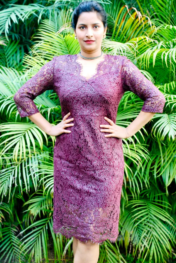 Wine_Lace_Fabric_Empire_Waist_Line_Designer_Dress_For_Women