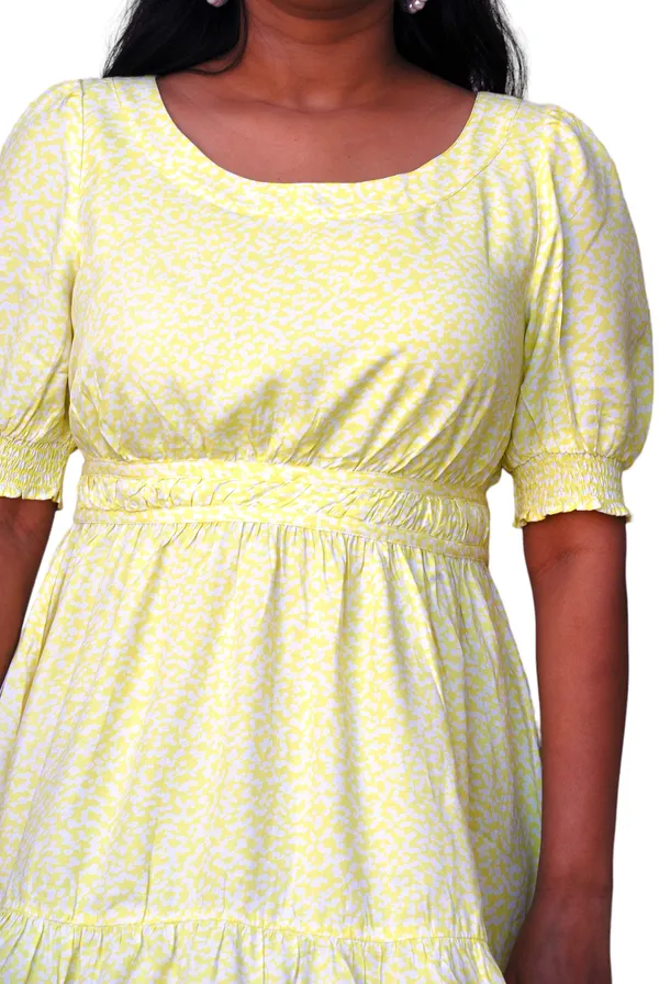 Yellow_Printed_Tiered_Short_Dress_For_Women
