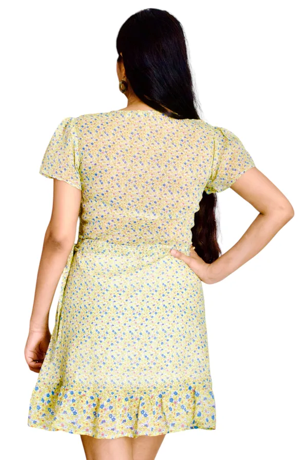 Yellow_Printed_V_Neck_Waist_Wrap_Dress_For_Women